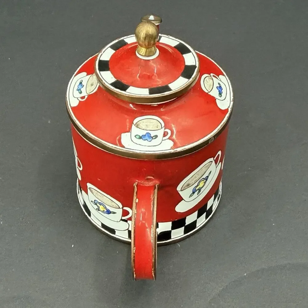 KELVIN CHEN 1999 Enamel Teacup Hand Painted Decorative Mini Teapot No. 1813